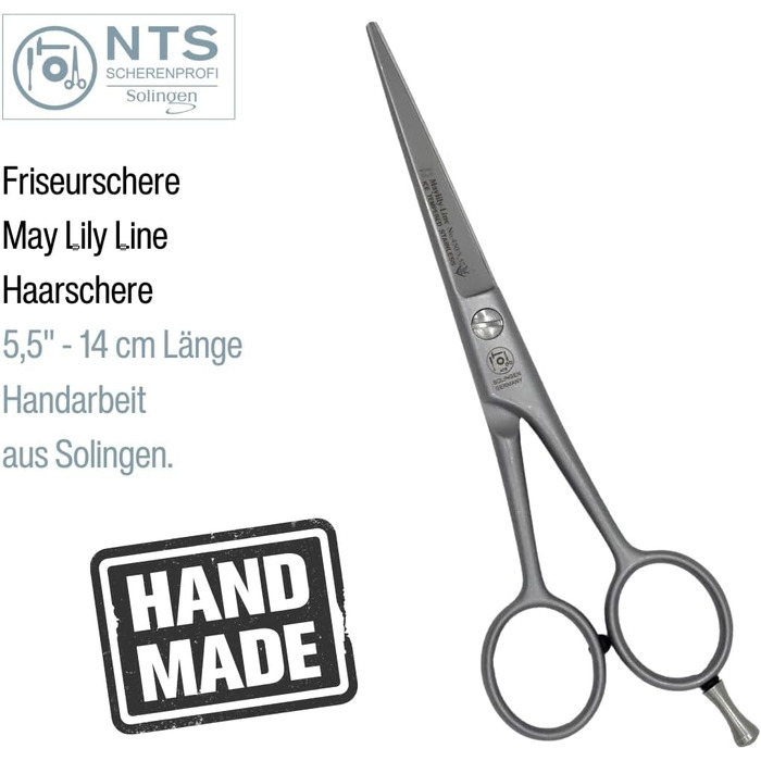 Професійна перукарська ножиці May Lily Line, 5.5'' (14 см), ручна робота, мікрозубчасті, Solingen