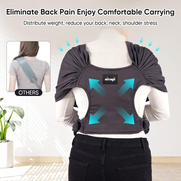 NATUYA Сумка-переноска для собак, легка, для цуценят, проти тривоги, регульована, преміум-якість, Sling Warp (Драк Сірий), темно-сірий