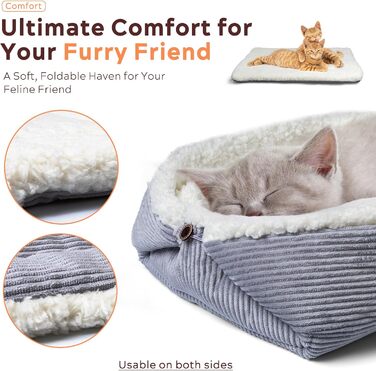 М'яке ліжко для котів, 60x45 см, плюшеве, для собак та котів, 2-в-1, ліжко-подушка, ліжко-ковдра, гніздо, ліжко (M:61x51 см)