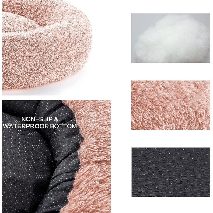 Заспокійливе ліжко для собак, анти-тривожне доннатне ліжко для собак, мале, середнє та велике, миється, плюш, пухнасте, для дому, коти, кошенята, кругла подушка для сну (XX-Large, Рожевий)