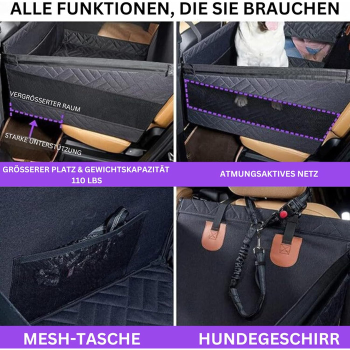 Автокрісло для собак великих порід до 50 кг, чорне, 56x56 см. Стабільне, вологостійке, неслизьке