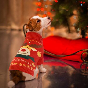 Теплий в'язаний пуловер для собак Kuoser на Новий рік, м'який зимовий одяг для собак, святковий пуловер з оленем для собак середніх та великих порід, зелений (XL, червоний)