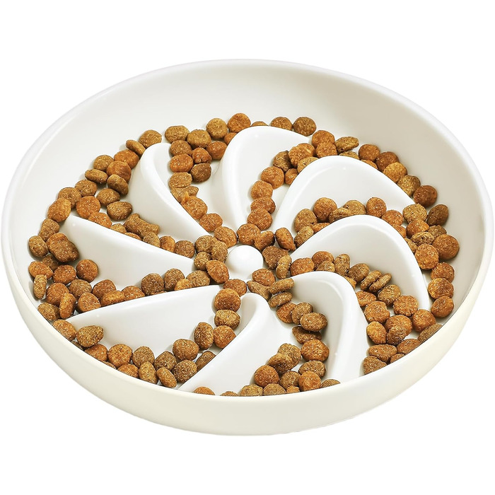 PETTOM Миска для котів протиковзаюча, піднята, керамічна, для повільного годування, біла. Підходить для котів та маленьких собак.