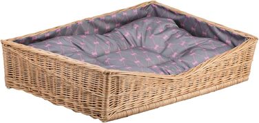 Корзина для собак та котів з ротангу, лежанка для тварин, 80x50 см, з подушкою сірого кольору