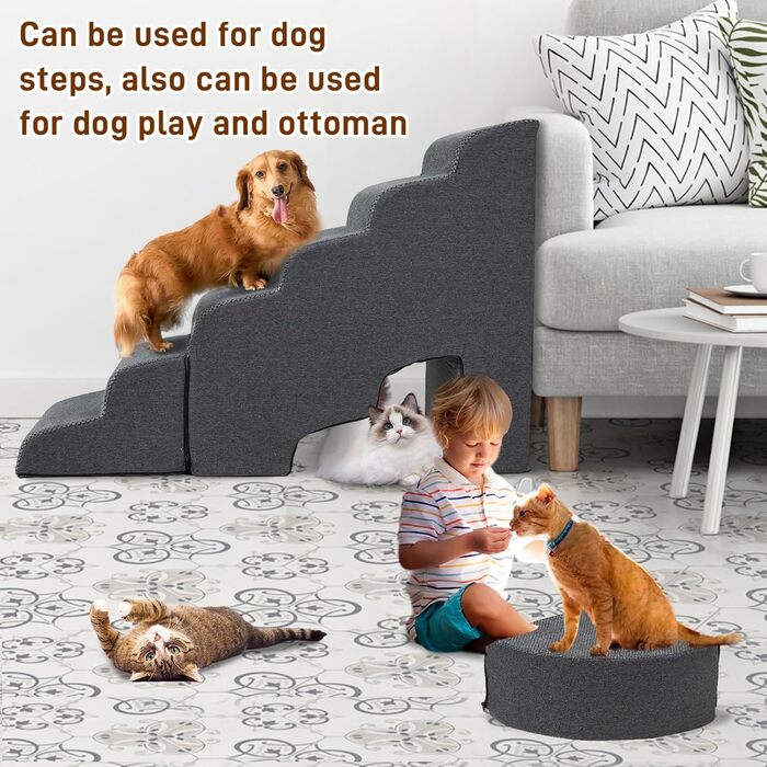 Сходинка для собак, 76,2 см, 6 сходинок, для маленьких та великих собак, неслизькі, сірі. Сходи для собак до ліжка, 6-ступеневі, 30,5H