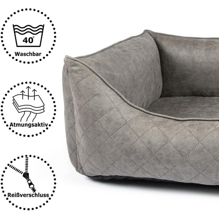 Ортопедичне ліжко для собак CopcoPet Hugo Velourlederoptik XXL (125 x 100 см) – вісколіжкова матрац для собак з знімним чохлом – неслизьке та легке у догляді – для великих собак, для здоров'я суглобів та стабільне