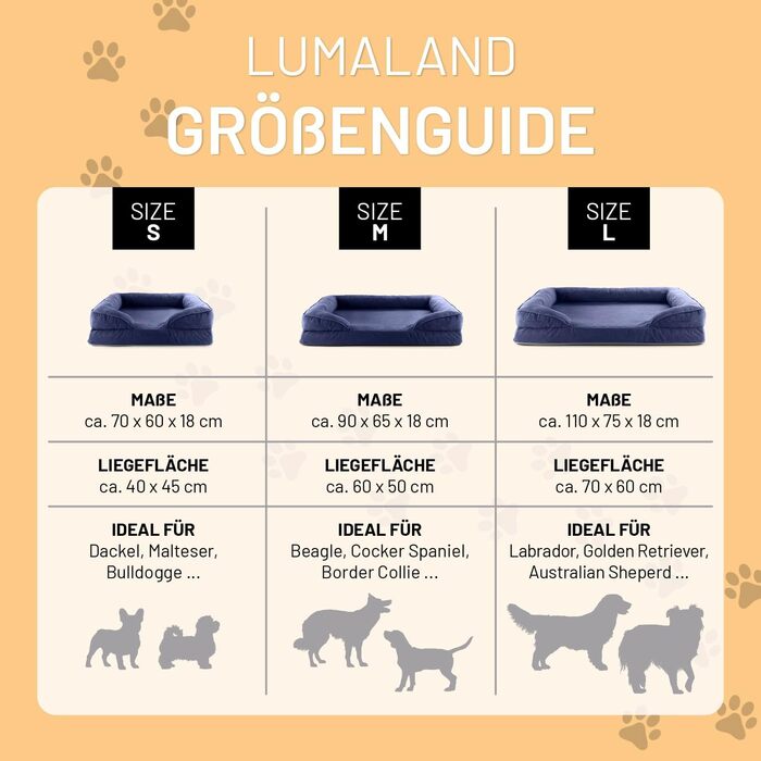 Ортопедичне собаче ліжко Lumaland Outdoor & Indoor | Собаче ліжко-софа 70x60 см | Для маленьких собак | Зі знімним, водонепроникним чохлом | Ортопедичне ліжко для собак