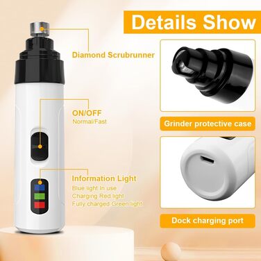 Електричний точило для собачих кігтів Silent Diamond Bit - безпечна електрична пилка для собак з 3 насадками, USB, 2 швидкості