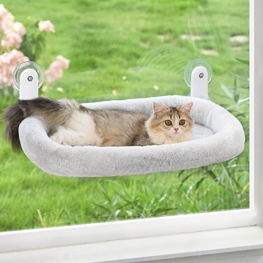 Zoratoo підвіконна котяча гойдалка без мотузок, лежак для котів з м’якою подушкою, знімний чохол, металевий каркас, підвісне ліжко для котів на вікно, 4 присоски, для великих домашніх котів