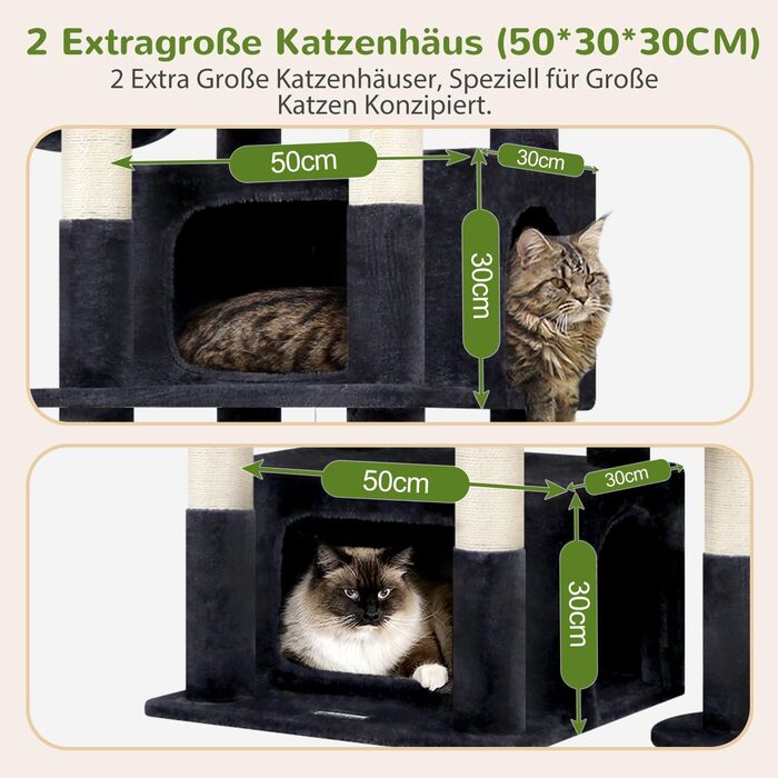 Комплекс для котів Globlazer XXL 192 см з двома печерами, сізалевим стовпом, платформами для великих котів (до 5) темно-сірий
