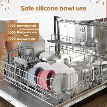 Набір мисок для котів та маленьких собак з силікону (3 шт) з кришками, неслизькі, для мікрохвильовки та посудомийної машини, смугастий дизайн