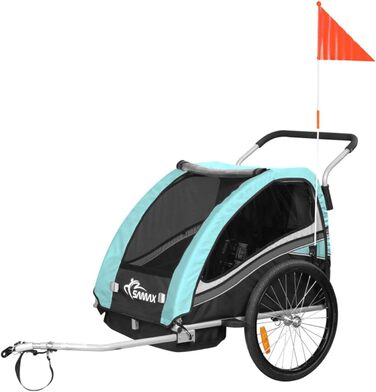 SAMAX Fahrradanhänger Jogger 2in1: Дитячий велопричіп-коляска 2в1, 360° обертання, для 2 дітей - Black Edition Turquoise