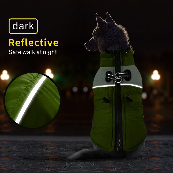 Водонепроникний зимовий одяг для собак Dolahovy: тепла флісова куртка для малих, середніх та великих собак, вєсті з шлейкою (зелений, 2XL)