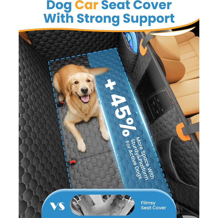 Подовжувач для заднього сидіння автомобіля для собак, водовідштовхувальний чохол на сидіння для собак, витримує до 180 кг, знімний жорсткий каркас, міцна підвісна лежанка для собак у автомобіль, SUV, вантажівка
