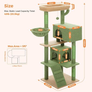 Драбина для котів PETEPELA 143 см з подушкою, когтеточкою та будиночком для котів - велика, зелена