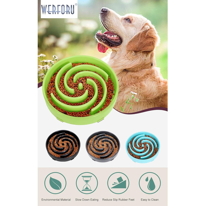 Німецький інтерактивний миска для собак, повільне годування, анти-заковтування, безпечна та довговічна, екологічна (K-grasgrün)