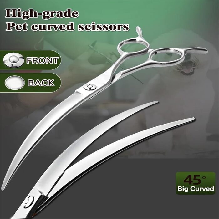 Професійна вигнута ножиця для собак 7.5 дюймів, з ергономічною ручкою, з нержавіючої сталі 440C, для грумінгу собак та котів