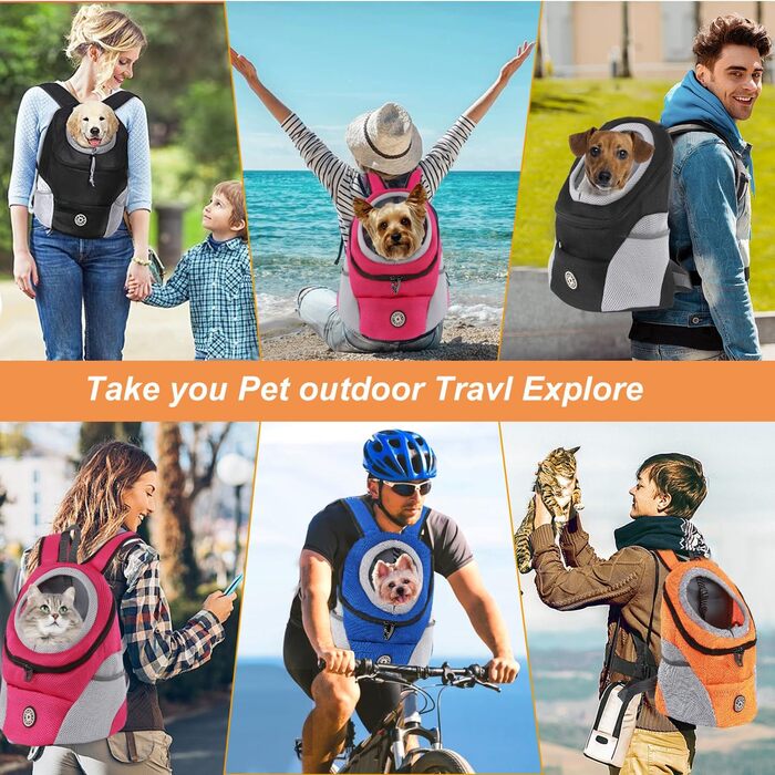 Шлейка-рюкзак для собак та котів, переноска для тварин, алюмінатор для дихання, водонепроникне дно, для подорожей та активного відпочинку (S, помаранчевий)