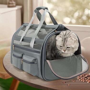 Транспортна сумка для кота/собаки до 10 кг, складана переноска для середніх та маленьких тварин, для подорожей літаком, авто, поїздом, з ремінком, переноска-сумка