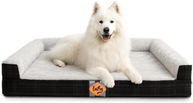 LaiFug Велике собаче ліжко, для середніх та великих собак, з ортопедичною функцією, водовідштовхувальне, знімний та пральний чохол. (271 x 201 x 19,5 см, Шкіряно-сірий)