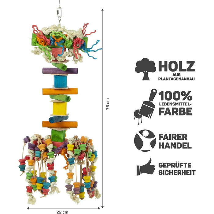 Іграшка для папуг HappyBird XXL Гігантський Кальмар з дерева, 22x22x73 см, для ара, какаду, жако