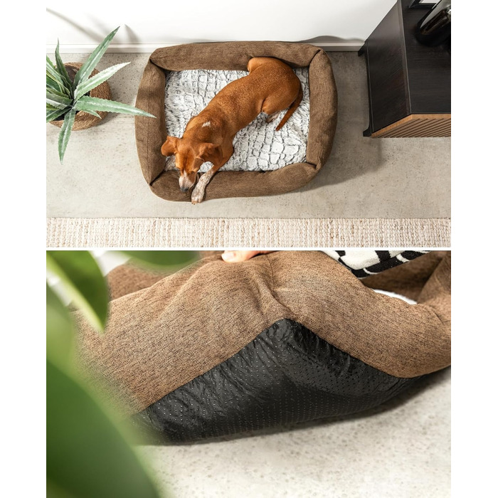 Клітка-лежанка для собак Lionto з м'яким змінним подушками, затишна лежанка для домашніх тварин у меланжевому дизайні з глибоким входом для собак та котів усіх розмірів, 80x60 см, м'яка лежанка для собак, коричнева (з написом) Коричнева L 80 x W 60 x H 26