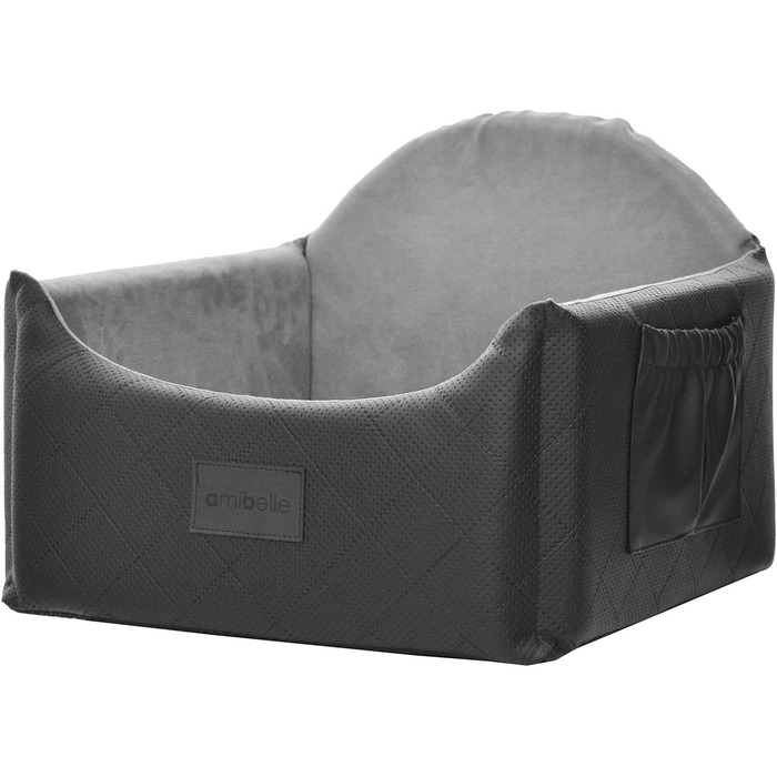 Автоматичний автокрісло для собак 2в1 | Універсальне миюче автокрісло для заднього та переднього сидіння | Лежанка для собак та котів | Чорний колір | Штучна шкіра, пухнастий плюш | 48 x 48 см
