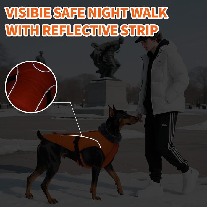 Зимний теплий жилет для собак DENTRUN з флісовою підкладкою, водонепроникний, для середніх собак, камуфляж білий (XXX-Large, помаранчевий/червоний у смужку)