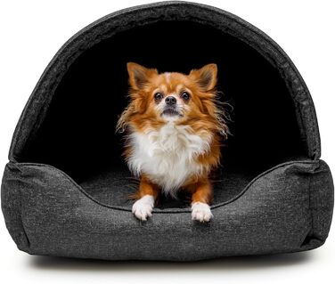 Квіткове ліжко для собак - будиночок-ліжко 2 в 1 - ідеально для маленьких та середніх собак. Зручне ліжко-будиночок з віднімним та пральним чохлом. Стабільний корзинка 82x58 см, темно-сірий, штучний льон.