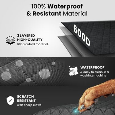 Захисний килимок для собак у машину: заднє сидіння, багажник, переднє сидіння + поводок для собак | Водостійкий, неслизький, можна прати | Захист сидіння авто від собак, багажника, сидінь | М'який чорний килимок для собак