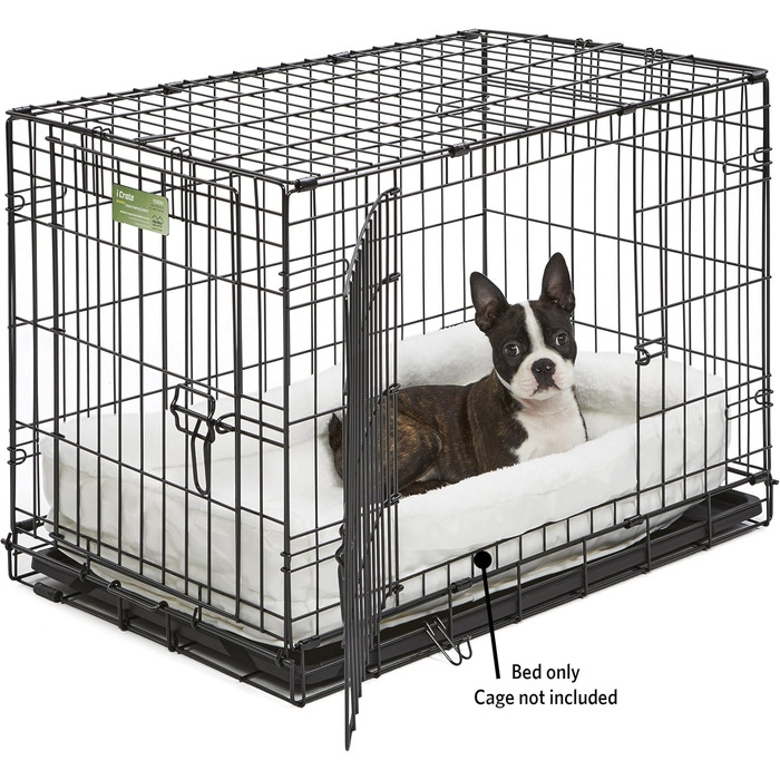 Кімната для домашніх тварин Midwest Homes for Pets QuietTime, велика, з подвійним бордюром, біла плюшева матрац, машинне прання, безпечне місце з еластичними стрічками, 76 см, 82 x 10 x 51 см