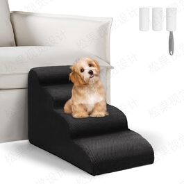 Сходинки для собак, 4 сходинки, для ліжка та дивану, знімний чохол, миється, для маленьких собак, чорний колір