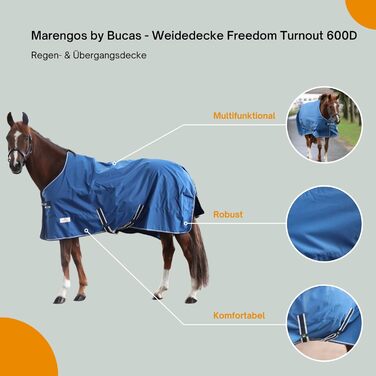 Водонепроникна попона для коней Marengos by Bucas Freedom Turnout 600D з підкладкою та перехресними ременями, Navy/Beige, 135 см (наповнювач 150 г/м²)