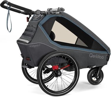 Qeridoo Kidgoo 1 Navy Blue - Причіп для велосипеда, прогулянковий візок для дітей, тренажер для ходьби, 38л, з амортизацією та ARS