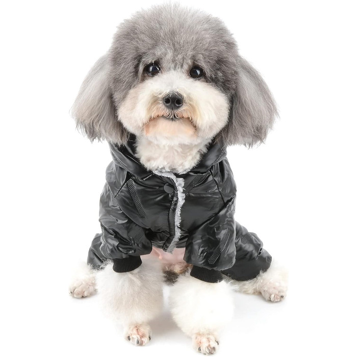 Зунеа Водонепроникний зимовий костюм для собак, теплий флісовий набір з капюшоном, чорний (M)