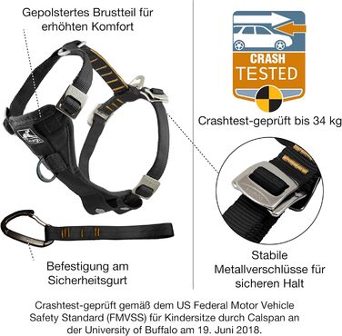 Автомобільна шлейка для собак Kurgo TRU-Fit, краш-тестована, безпечний ремінь, для собак 2-5 кг, розмір L, сірий