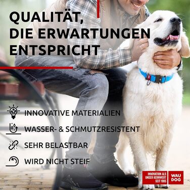 Нашийник для собак WAUDOG: водонепроникний, регульований, для великих, середніх та малих собак, металевий замок, блакитний (31-49 см, 25 мм)