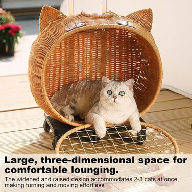 Вінтажна візок для собак та котів з ротангу | Візок для маленьких собак та котів з колесами, телескопічною ручкою | Для прогулянок, подорожей