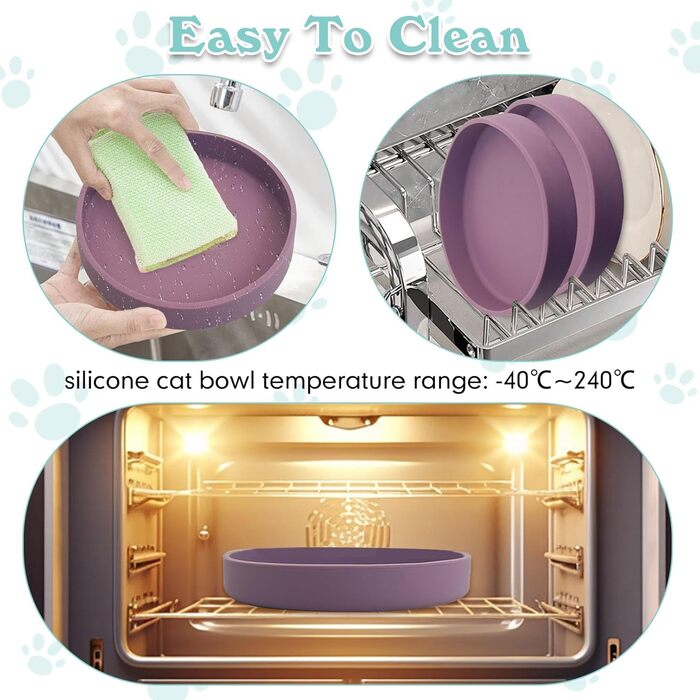 Набір мисок для котячого корму Apatal з силікону, 15 см, набір з 2 мисок, для сухого та вологого корму, фіолетовий колір