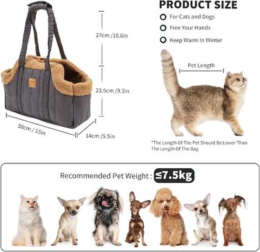 PETCUTE Сумка-переноска для собак та котів, сіра, складна, з гачком безпеки