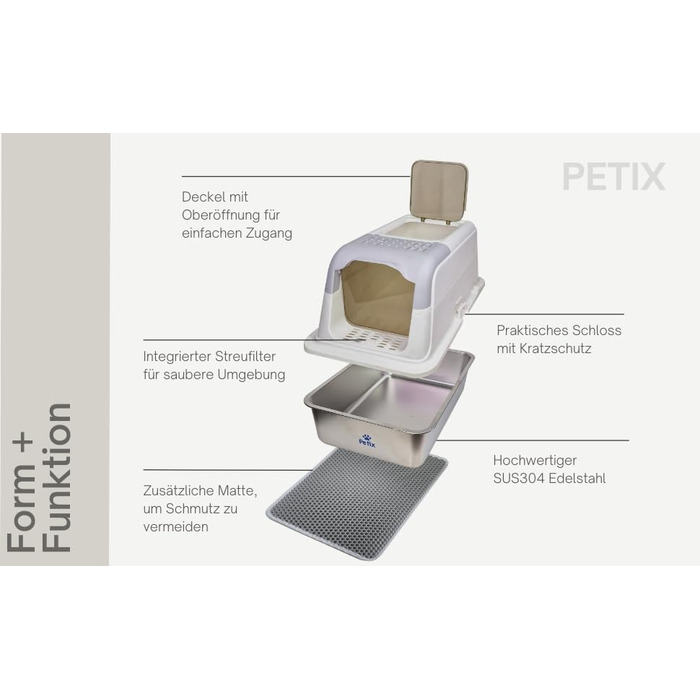 Petix закрита XXL туалет для котів з нержавіючої сталі, 61x40x44 см, легко миється, захист від протікань, для великих і кількох котів