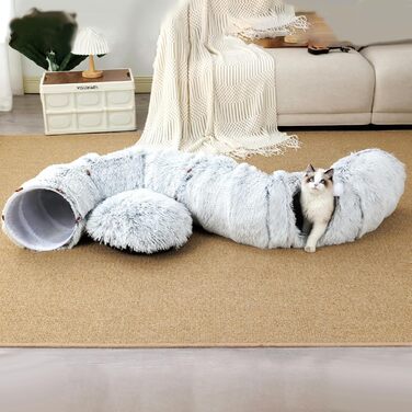 Туннель для котів FURRYPAWS XXL 3-в-1 – 160 см, ліжко, регульований, дихаючий, металевий каркас, складаний, для великих котів та дрібних тварин, сірий