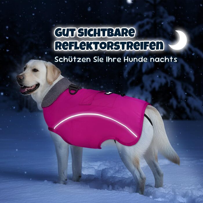 Зимова куртка для собак, водонепроникна та вітрозахисна флісова жилетка з кільцем D та кишенею, світловідбиваюча жилетка для середніх собак, для прогулянок, розмір XL, рожева