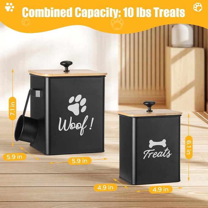 Контейнери для собачих ласощів 2 шт., Металеві банки для корму для собак з герметичними кришками, Чорний колір, 24 × 18 × 24,5 см