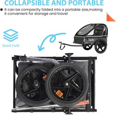 Причіп для велосипеда Sepnine для дітей, на 1 або 2 дітей, від 12 місяців, швидке кріплення, складний, з 5-точковим ременем та кишеньками для зберігання, BT609S-Black