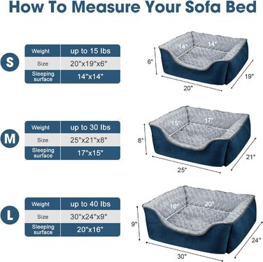 Ортопедичне ліжко для собак JOEJOY: велике, середнє, маленьке, миється, м'яке, дихаюче, для цуценят та домашніх тварин, 25'x 21'x 8', Marineblau