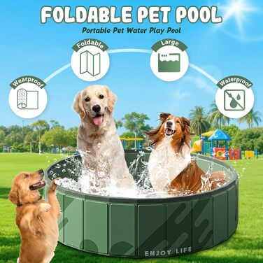 Складний басейн для собак, 80 см, 20 см, темно-зелений. Портативний басейн для собак та котів для дачі та саду. Міцний, надувний, для активного відпочинку.
