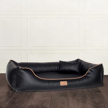 Ортопедичне ліжко для собак Tierlando® Louis з степленого штучного шкіровинилу в клітинку з матрацом з Memory Foam, розмір 100x75 см, колір: чорний