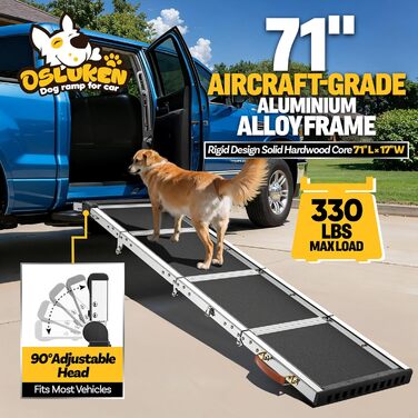 Рампа для собак у автомобіль (150 кг), розкладна, L 180 см, B 43 см, кут нахилу 90°, для великих собак, SUV, вантажівки
