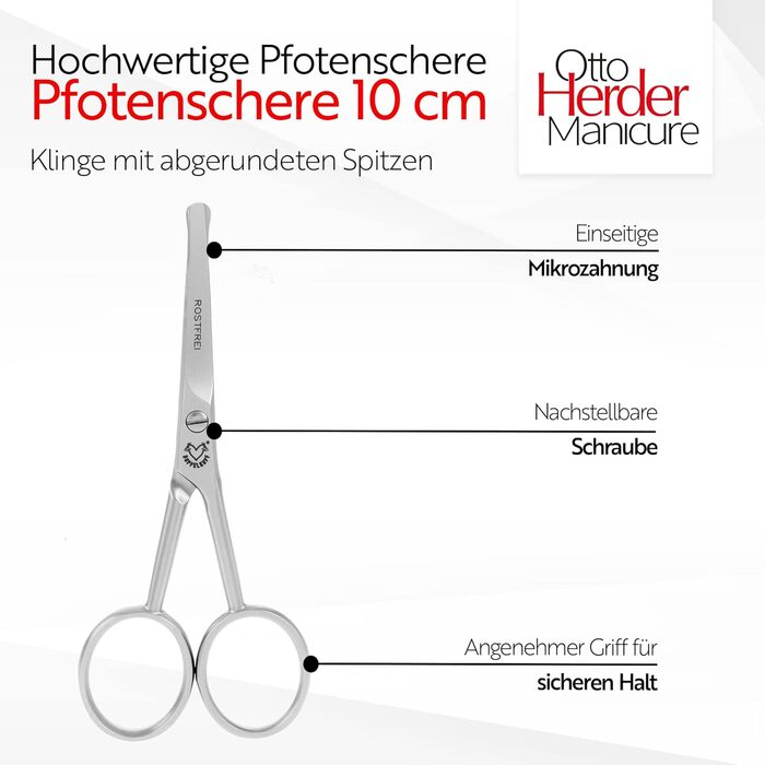Ножиці Otto Herder для стрижки подушечок лап собак, нержавіюча сталь, 10 см